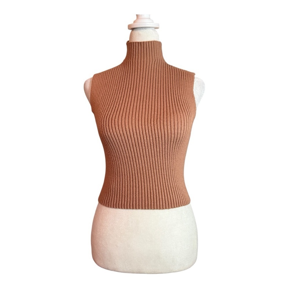 Zara Ribbed Cropped Mock Turtleneck Sleeveless Terracotta Size Small